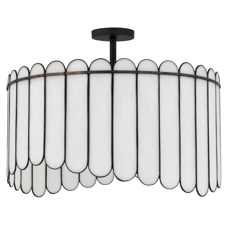 Quoizel Annabelle 24in 4-Light Pendant | Transitional Matte Black and White Art Glass | Kitchen Island & Dining Room | Model ANN2824MBK