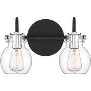 Quoizel Andrews 14in 2-Light Vanity Light | Industrial Earth Black and Clear Glass | Bathroom Vanity & Powder Room | 14 x 7 x 9 in | Model ANW8602EK
