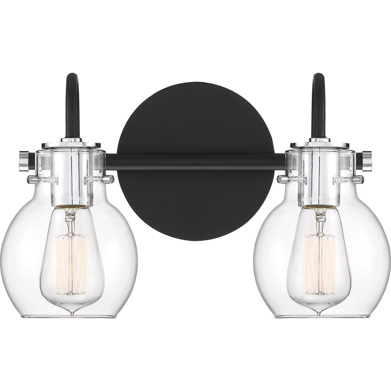 Quoizel Andrews 14in 2-Light Vanity Light | Industrial Earth Black and Clear Glass | Bathroom Vanity & Powder Room | 14 x 7 x 9 in | Model ANW8602EK