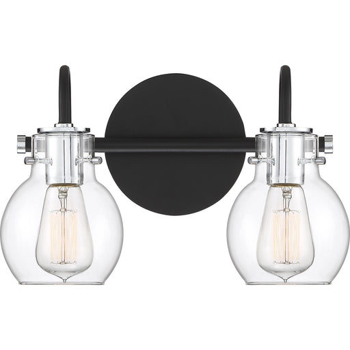 Quoizel Andrews 14in 2-Light Vanity Light | Industrial Earth Black and Clear Glass | Bathroom Vanity & Powder Room | 14 x 7 x 9 in | Model ANW8602EK