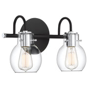 Quoizel Andrews 14in 2-Light Vanity Light | Industrial Earth Black and Clear Glass | Bathroom Vanity & Powder Room | 14 x 7 x 9 in | Model ANW8602EK