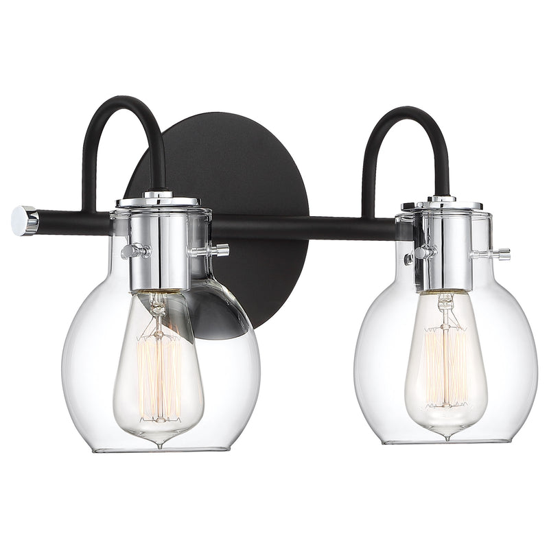 Quoizel Andrews 14in 2-Light Vanity Light | Industrial Earth Black and Clear Glass | Bathroom Vanity & Powder Room | 14 x 7 x 9 in | Model ANW8602EK