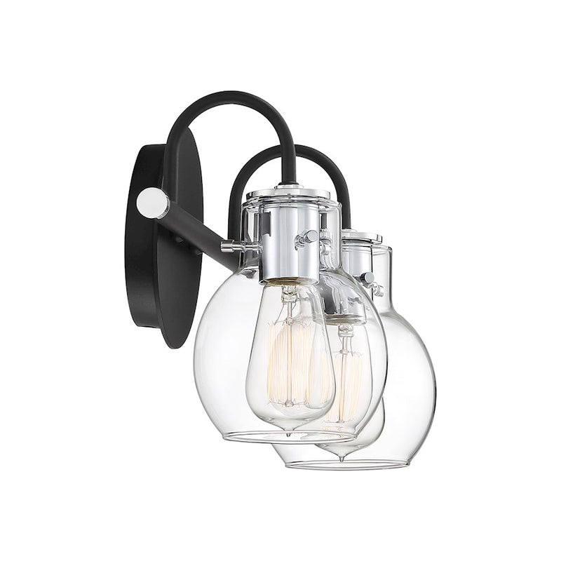 Quoizel Andrews 14in 2-Light Vanity Light | Industrial Earth Black and Clear Glass | Bathroom Vanity & Powder Room | 14 x 7 x 9 in | Model ANW8602EK