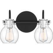 Quoizel Andrews 14in 2-Light Vanity Light | Industrial Earth Black and Clear Glass | Bathroom Vanity & Powder Room | 14 x 7 x 9 in | Model ANW8602EK