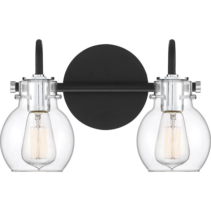 Quoizel Andrews 14in 2-Light Vanity Light | Industrial Earth Black and Clear Glass | Bathroom Vanity & Powder Room | 14 x 7 x 9 in | Model ANW8602EK