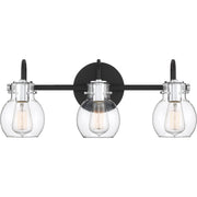 Quoizel Andrews 22in 3-Light Vanity Light | Industrial Earth Black and Clear Glass | Bathroom Vanity & Powder Room | 22 x 7 x 9 in | Model ANW8603EK