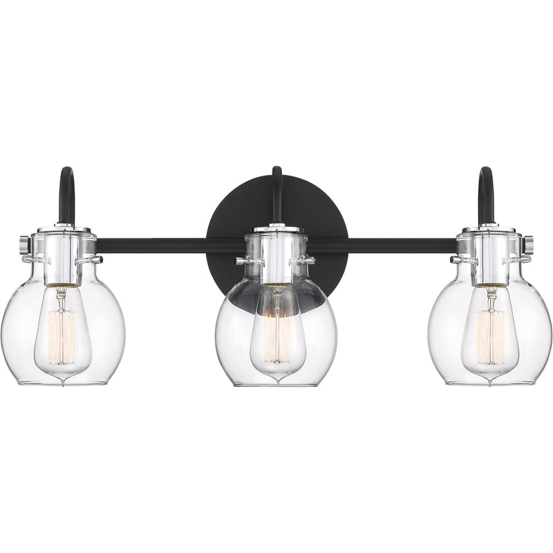 Quoizel Andrews 22in 3-Light Vanity Light | Industrial Earth Black and Clear Glass | Bathroom Vanity & Powder Room | 22 x 7 x 9 in | Model ANW8603EK