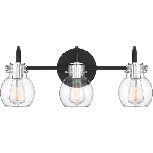 Quoizel Andrews 22in 3-Light Vanity Light | Industrial Earth Black and Clear Glass | Bathroom Vanity & Powder Room | 22 x 7 x 9 in | Model ANW8603EK