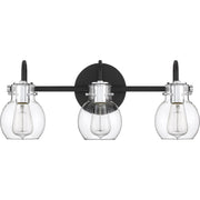 Quoizel Andrews 22in 3-Light Vanity Light | Industrial Earth Black and Clear Glass | Bathroom Vanity & Powder Room | 22 x 7 x 9 in | Model ANW8603EK
