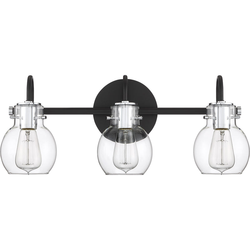 Quoizel Andrews 22in 3-Light Vanity Light | Industrial Earth Black and Clear Glass | Bathroom Vanity & Powder Room | 22 x 7 x 9 in | Model ANW8603EK