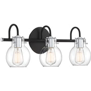 Quoizel Andrews 22in 3-Light Vanity Light | Industrial Earth Black and Clear Glass | Bathroom Vanity & Powder Room | 22 x 7 x 9 in | Model ANW8603EK