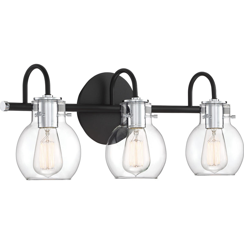 Quoizel Andrews 22in 3-Light Vanity Light | Industrial Earth Black and Clear Glass | Bathroom Vanity & Powder Room | 22 x 7 x 9 in | Model ANW8603EK