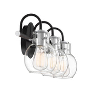 Quoizel Andrews 22in 3-Light Vanity Light | Industrial Earth Black and Clear Glass | Bathroom Vanity & Powder Room | 22 x 7 x 9 in | Model ANW8603EK