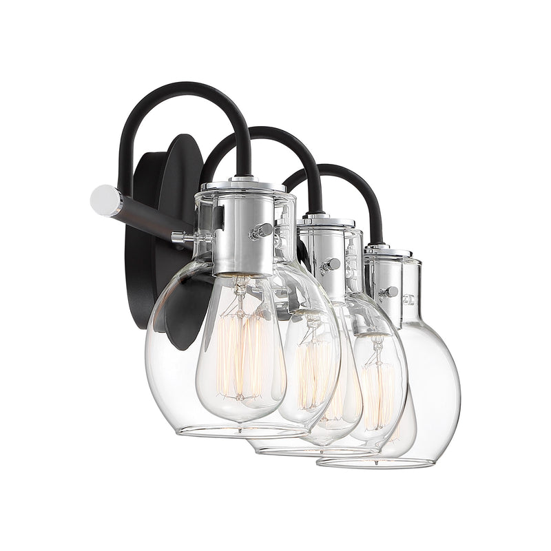 Quoizel Andrews 22in 3-Light Vanity Light | Industrial Earth Black and Clear Glass | Bathroom Vanity & Powder Room | 22 x 7 x 9 in | Model ANW8603EK