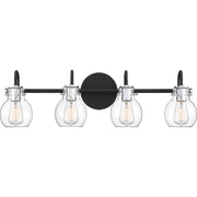 Quoizel Andrews 30in 4-Light Vanity Light | Industrial Earth Black and Clear Glass | Bathroom Vanity & Powder Room | 30.5 x 7 x 9 in | Model ANW8604EK