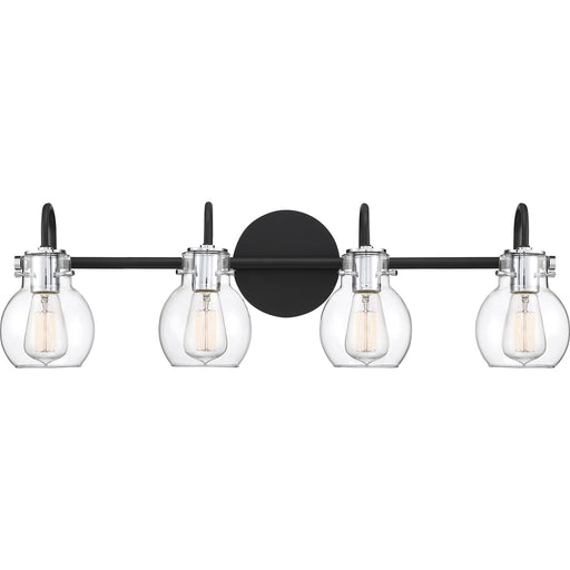Quoizel Andrews 30in 4-Light Vanity Light | Industrial Earth Black and Clear Glass | Bathroom Vanity & Powder Room | 30.5 x 7 x 9 in | Model ANW8604EK