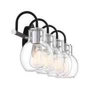 Quoizel Andrews 30in 4-Light Vanity Light | Industrial Earth Black and Clear Glass | Bathroom Vanity & Powder Room | 30.5 x 7 x 9 in | Model ANW8604EK
