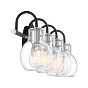 Quoizel Andrews 30in 4-Light Vanity Light | Industrial Earth Black and Clear Glass | Bathroom Vanity & Powder Room | 30.5 x 7 x 9 in | Model ANW8604EK