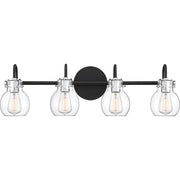 Quoizel Andrews 30in 4-Light Vanity Light | Industrial Earth Black and Clear Glass | Bathroom Vanity & Powder Room | 30.5 x 7 x 9 in | Model ANW8604EK
