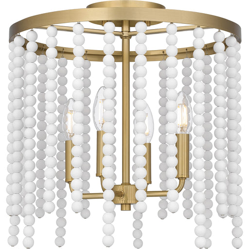 Quoizel Apelle 15in 4-Light Semi-Flush Mount | Glam Aged Brass and White Wood Beads | Bedroom & Hallway Ceiling Light | Model APE1716AB