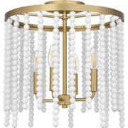 Quoizel Apelle 15in 4-Light Semi-Flush Mount | Glam Aged Brass and White Wood Beads | Bedroom & Hallway Ceiling Light | Model APE1716AB