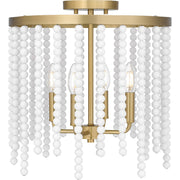 Quoizel Apelle 15in 4-Light Semi-Flush Mount | Glam Aged Brass and White Wood Beads | Bedroom & Hallway Ceiling Light | Model APE1716AB