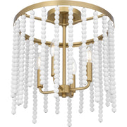 Quoizel Apelle 15in 4-Light Semi-Flush Mount | Glam Aged Brass and White Wood Beads | Bedroom & Hallway Ceiling Light | Model APE1716AB