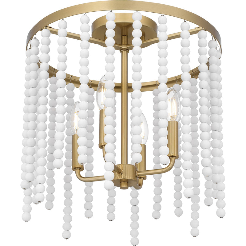 Quoizel Apelle 15in 4-Light Semi-Flush Mount | Glam Aged Brass and White Wood Beads | Bedroom & Hallway Ceiling Light | Model APE1716AB