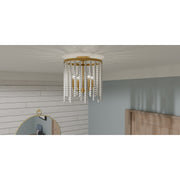 Quoizel Apelle 15in 4-Light Semi-Flush Mount | Glam Aged Brass and White Wood Beads | Bedroom & Hallway Ceiling Light | Model APE1716AB