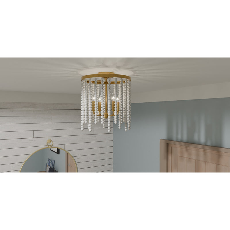 Quoizel Apelle 15in 4-Light Semi-Flush Mount | Glam Aged Brass and White Wood Beads | Bedroom & Hallway Ceiling Light | Model APE1716AB