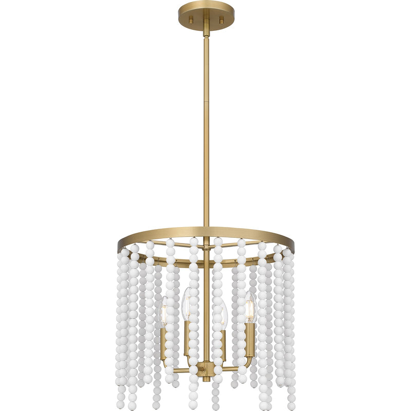 Quoizel Apelle 15in 4-Light Pendant | Glam Aged Brass and White Wood Bead | Kitchen Island & Dining Room | 15.25 x 15.25 x 15 in | Model APE2816AB