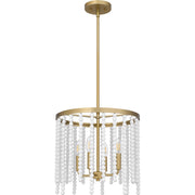 Quoizel Apelle 15in 4-Light Pendant | Glam Aged Brass and White Wood Bead | Kitchen Island & Dining Room | 15.25 x 15.25 x 15 in | Model APE2816AB