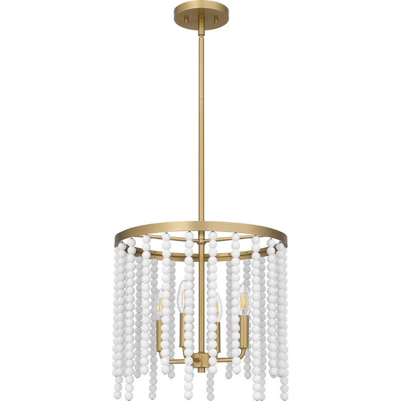 Quoizel Apelle 15in 4-Light Pendant | Glam Aged Brass and White Wood Bead | Kitchen Island & Dining Room | 15.25 x 15.25 x 15 in | Model APE2816AB
