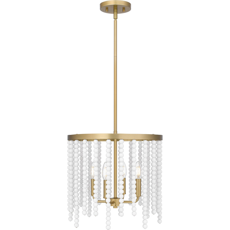 Quoizel Apelle 15in 4-Light Pendant | Glam Aged Brass and White Wood Bead | Kitchen Island & Dining Room | 15.25 x 15.25 x 15 in | Model APE2816AB