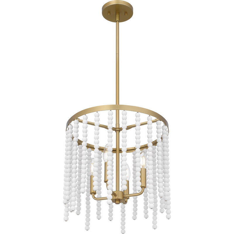 Quoizel Apelle 15in 4-Light Pendant | Glam Aged Brass and White Wood Bead | Kitchen Island & Dining Room | 15.25 x 15.25 x 15 in | Model APE2816AB