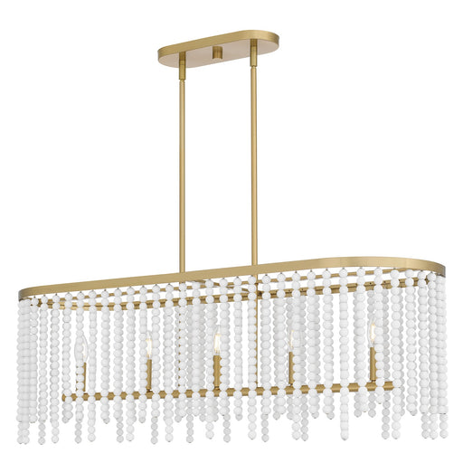 Quoizel Apelle 41in 5-Light Island Chandelier | Glam Aged Brass and White Wood Bead | Kitchen Island & Dining Room | Model APE542AB