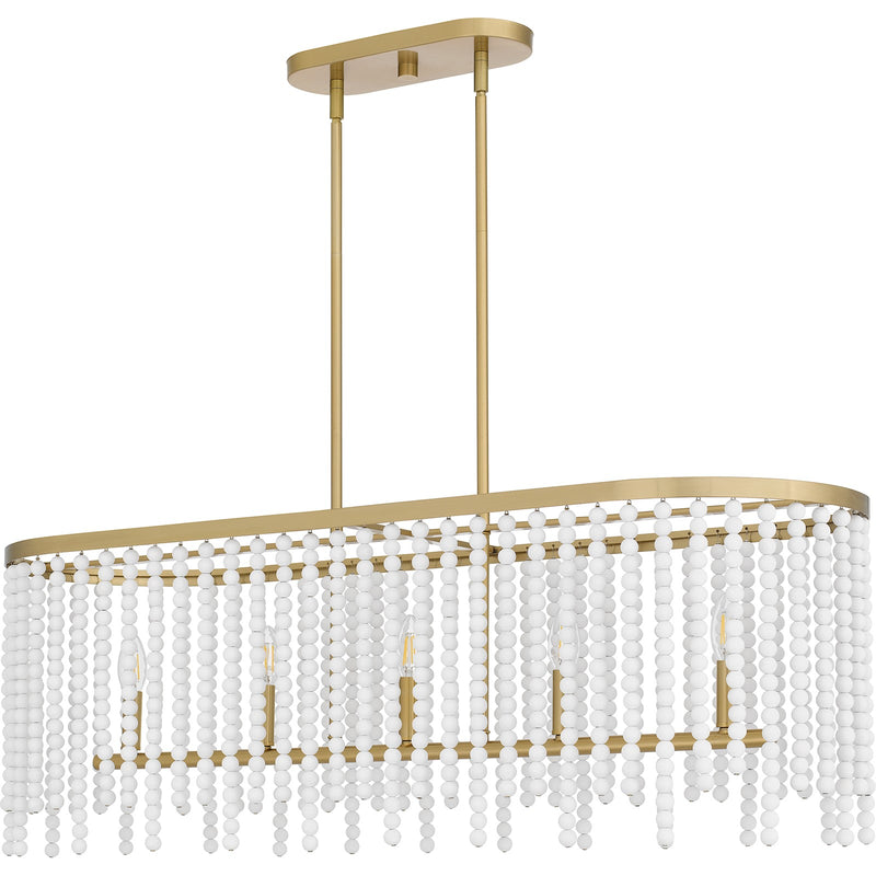 Quoizel Apelle 41in 5-Light Island Chandelier | Glam Aged Brass and White Wood Bead | Kitchen Island & Dining Room | Model APE542AB