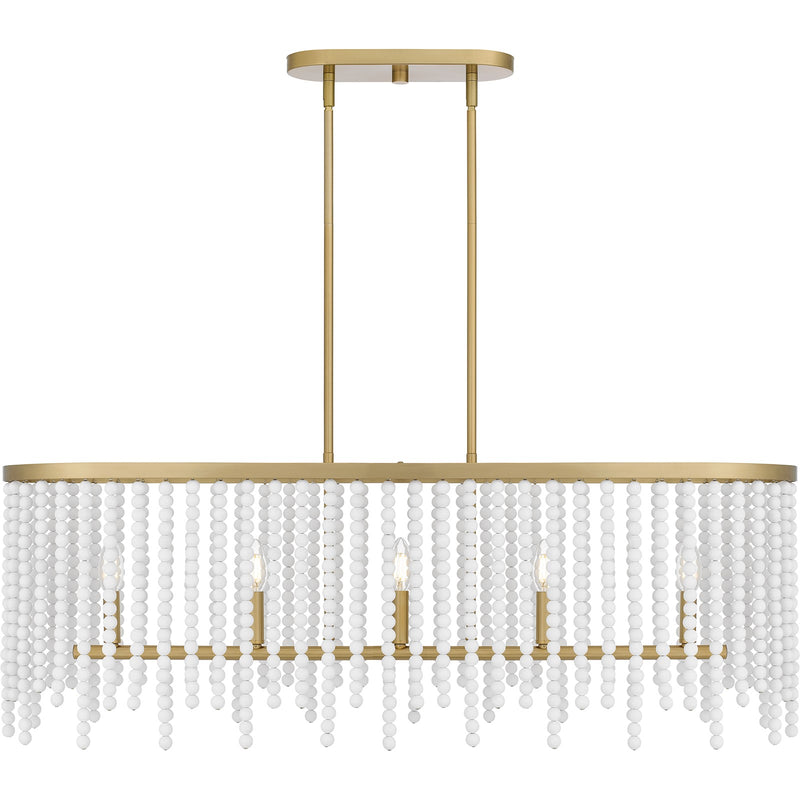 Quoizel Apelle 41in 5-Light Island Chandelier | Glam Aged Brass and White Wood Bead | Kitchen Island & Dining Room | Model APE542AB