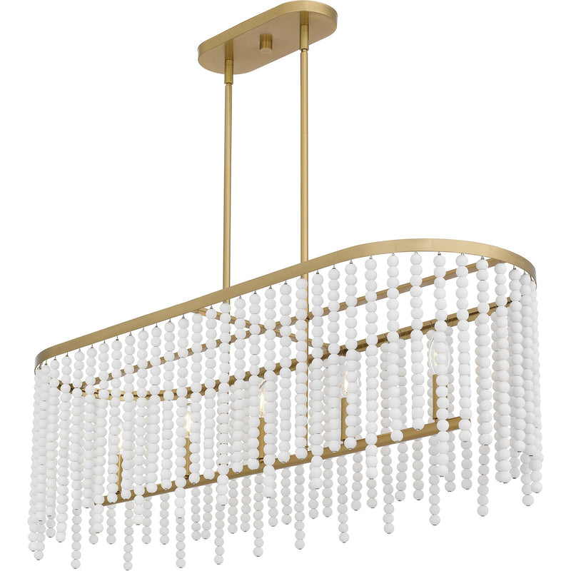 Quoizel Apelle 41in 5-Light Island Chandelier | Glam Aged Brass and White Wood Bead | Kitchen Island & Dining Room | Model APE542AB