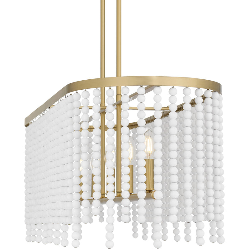 Quoizel Apelle 41in 5-Light Island Chandelier | Glam Aged Brass and White Wood Bead | Kitchen Island & Dining Room | Model APE542AB