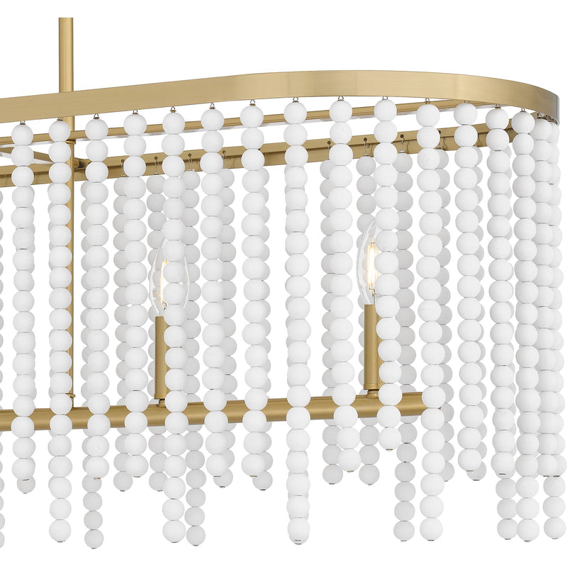 Quoizel Apelle 41in 5-Light Island Chandelier | Glam Aged Brass and White Wood Bead | Kitchen Island & Dining Room | Model APE542AB