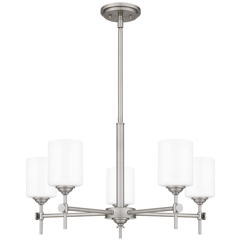 Quoizel Aria 5 Light Chandelier, Antique Polished Nickel/Opal