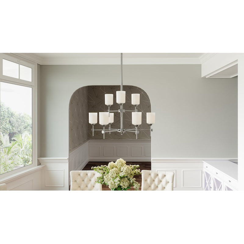 Quoizel Aria 9 Light Chandelier, Antique Polished Nickel/Opal