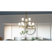 Quoizel Aria 9 Light Chandelier, Weathered Brass/Opal