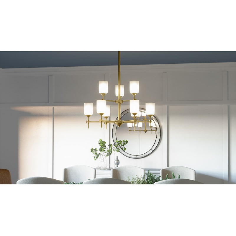 Quoizel Aria 9 Light Chandelier, Weathered Brass/Opal