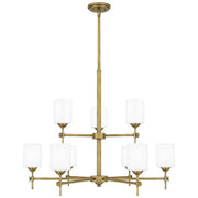Quoizel Aria 9 Light Chandelier, Weathered Brass/Opal