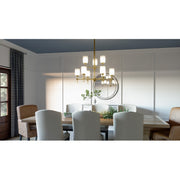 Quoizel Aria 9 Light Chandelier, Weathered Brass/Opal