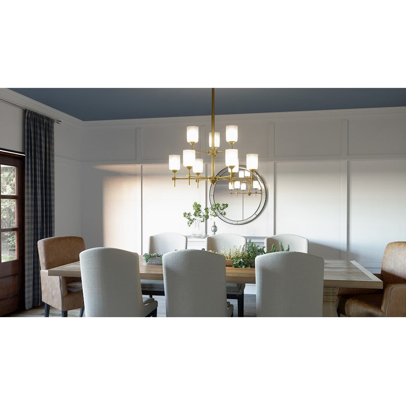 Quoizel Aria 9 Light Chandelier, Weathered Brass/Opal