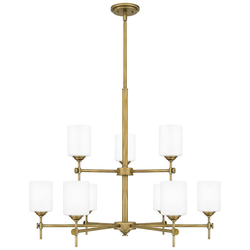 Quoizel Aria 9 Light Chandelier, Weathered Brass/Opal