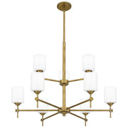 Quoizel Aria 9 Light Chandelier, Weathered Brass/Opal